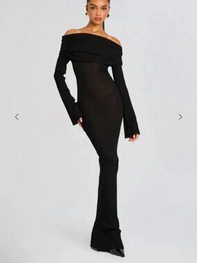SER.O.YA Galleria Ribbed Off-Shoulder Maxi Dress Black XS